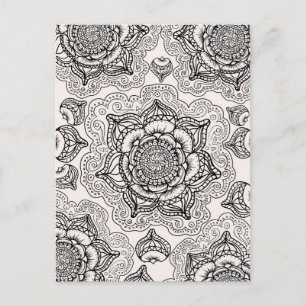 Toppen Black and White Mandala Mönster Vykort