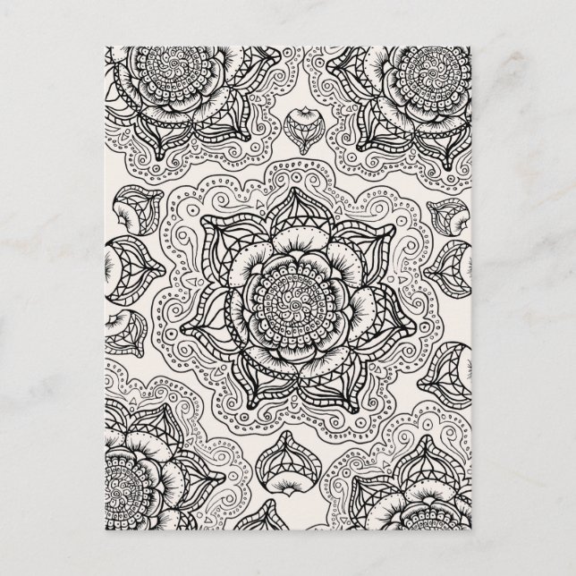 Toppen Black and White Mandala Mönster Vykort (Framsida)