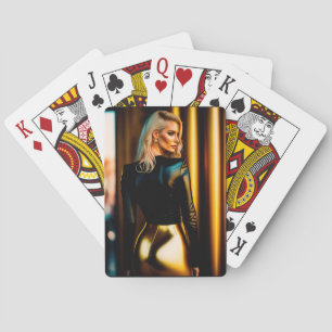Toppen blond ung kvinna som spelar kort casinokort