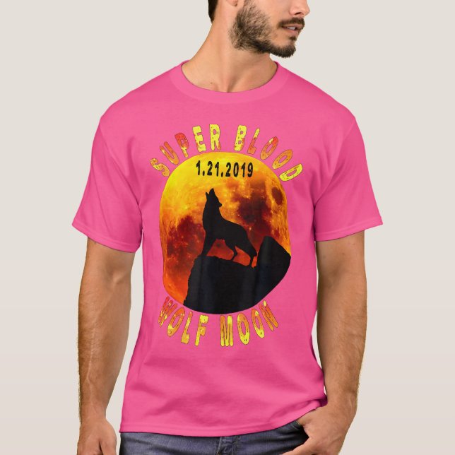 Toppen Blood Varg Måne Total Lunar Eclipse 2019 T Shirt (Framsida)