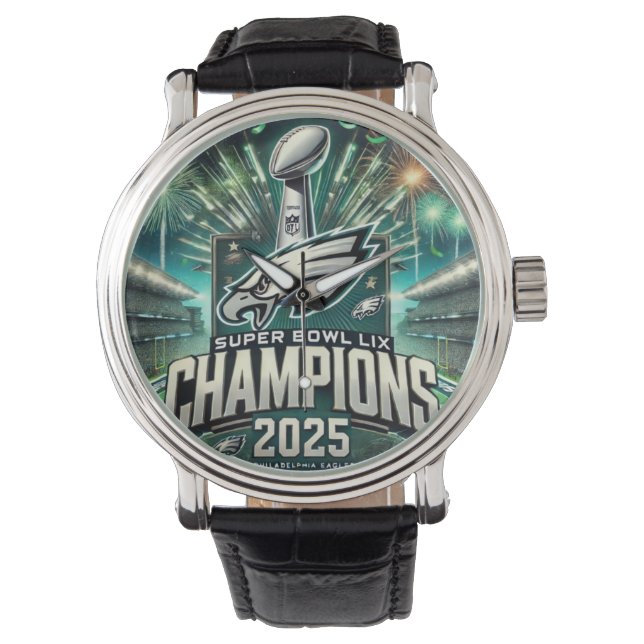 TOPPEN BOWL LIX CHAMPIONSHIP BLACK LEATHER WATCH ARMBANDSUR (Framsida)