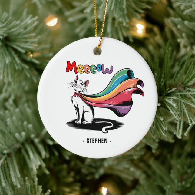 Toppen Cat Meeow - Pride av regnbåge - Katt av Julgransprydnad Keramik (Träd)
