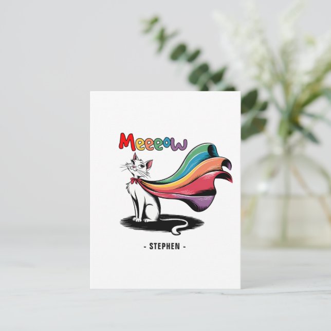 Toppen Cat Meeow - Pride av regnbåge - Katt av Vykort (Stående Fram)