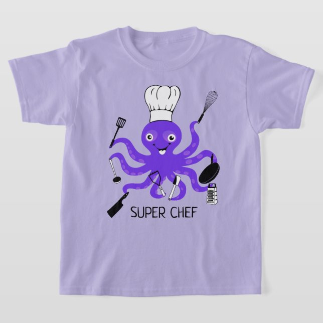 Toppen Chef Lila Octopus med kokta gadgets T Shirt (Laydown)