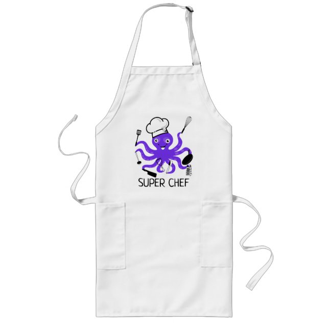 Toppen Chef Lila Octopus Personalize Long Apron Långt Förkläde (Framsidan)