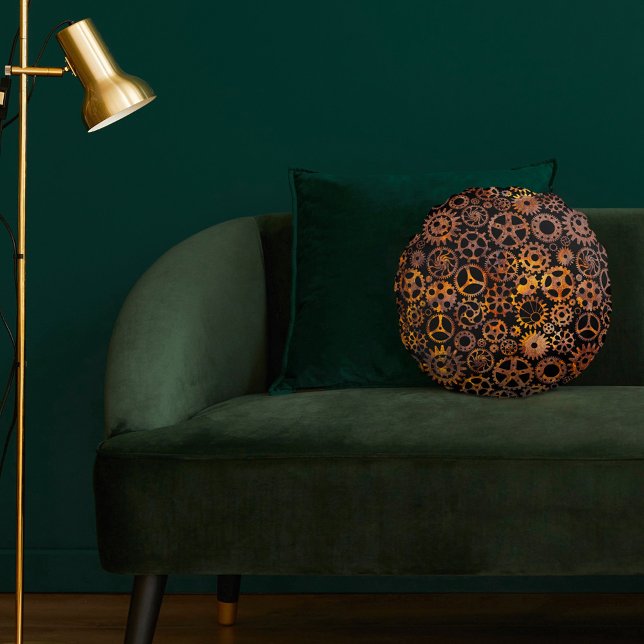 Toppen Colorful Rusty Gears Steampunk Rund Kudde (Skapare uppladdad)