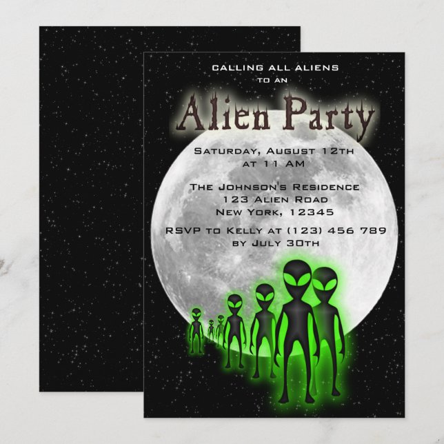 Toppen Coola Alien & UFO Party Inbjudan (Fram/baksida)