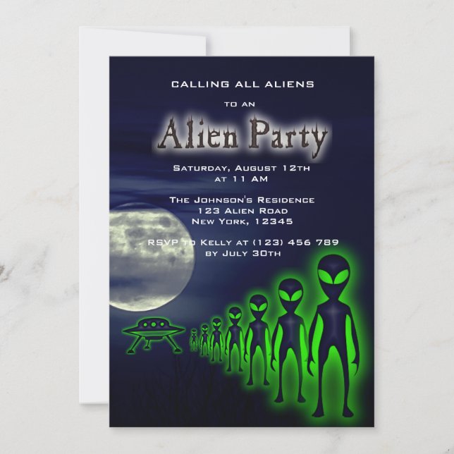 Toppen Coola Alien & UFO Party Inbjudan (Framsida)