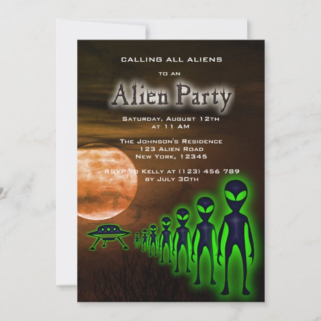 Toppen Coola Alien & UFO Party Inbjudan (Framsida)