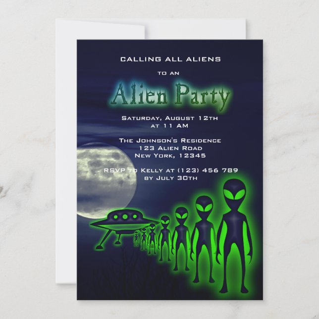 Toppen Coola Alien & UFO Party Inbjudan (Framsida)