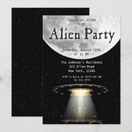 Toppen Coola Black & White Alien & UFO Party Inbju Inbjudningar