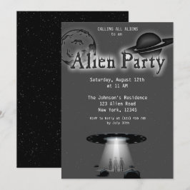 Toppen Coola Grått Alien & UFO Party Inbjudan
