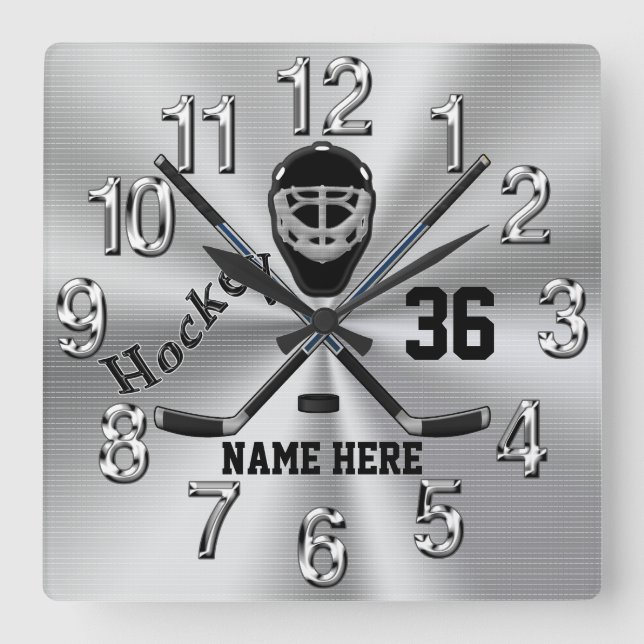 Toppen Coola PERSONLIG Hockey Clock for Boys Fyrkantig Klocka (Framsida)