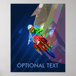 Toppen Crayon Färgad Dirt Bike Leaning into Curve Poster