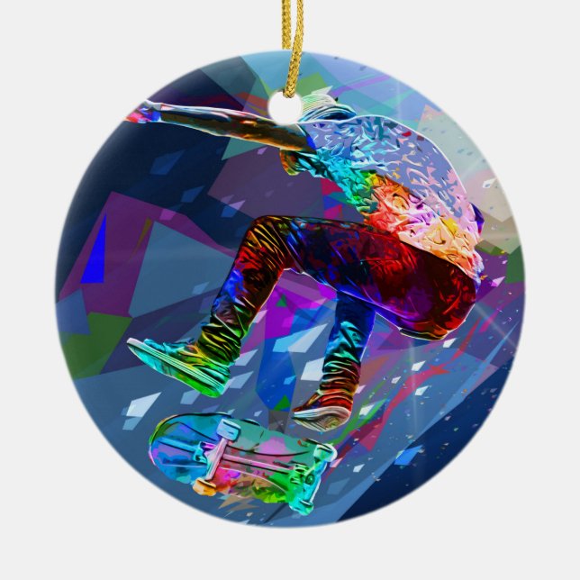 Toppen Crayon färgad SilhouetteSkateboarder Julgransprydnad Keramik (Framsidan)