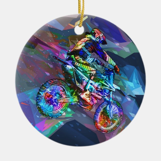 Toppen Crayon färgad sluttande smutscykel Julgransprydnad Keramik (Framsidan)