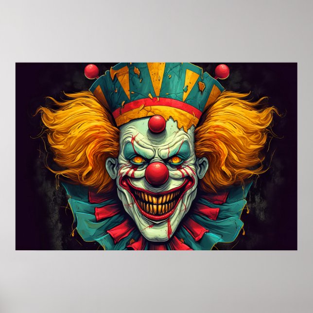Toppen Creepy Carnival Clown Illustration Poster (Framsidan)