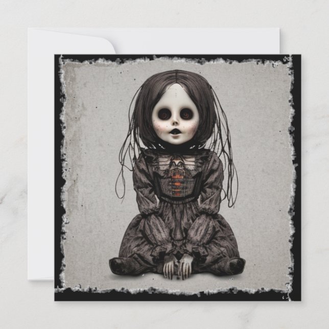 Toppen Creepy Doll Halloween Inbjudningar (Framsida)