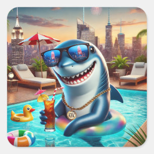 Toppen Cute Aries Shark Zodiac Sticker Fyrkantigt Klistermärke