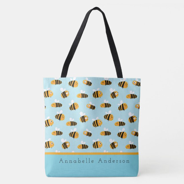 Toppen Cute Bee Mönster personalize Tote Bag Tygkasse (Framsida)