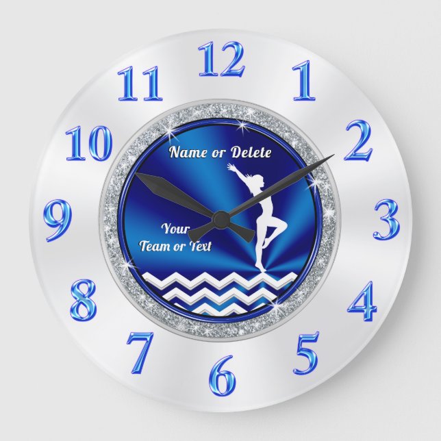 Toppen Cute Blue and White Gymnastics Clock Stor Klocka (Framsida)