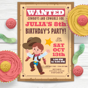 Toppen Cute Cowgirl Födelsedagsfest Inbjudningar