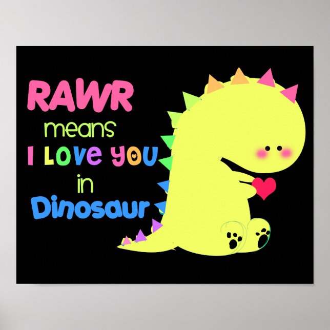 TOPPEN CUTE Dinosaur Poster BLACK RAWR liten (Framsidan)