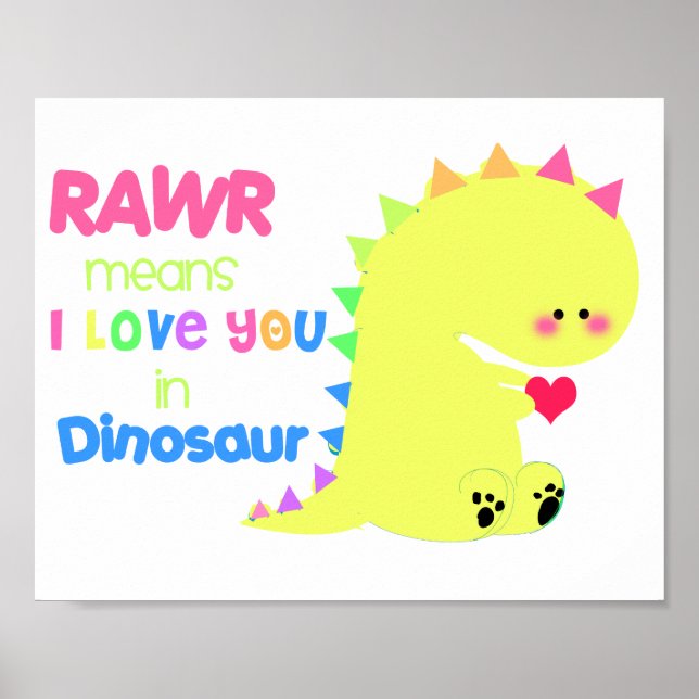 TOPPEN CUTE Dinosaur Poster RAWR liten (Framsidan)