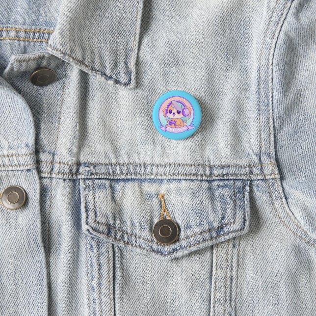 Toppen Cute Gamer Girl Kawaii Chibi Hund Baby blue Knapp (In Situ)