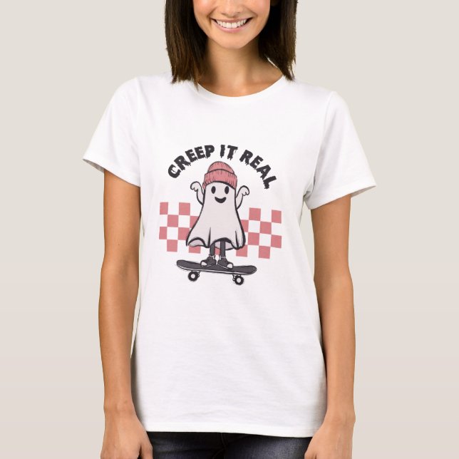 Toppen Cute Ghost Creep It Real Halloween T Shirt (Framsida)