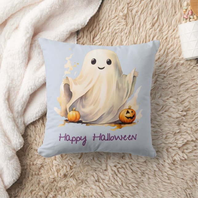 Toppen Cute Ghost Pumpkins Blue Happy halloween Kudde (Filt)