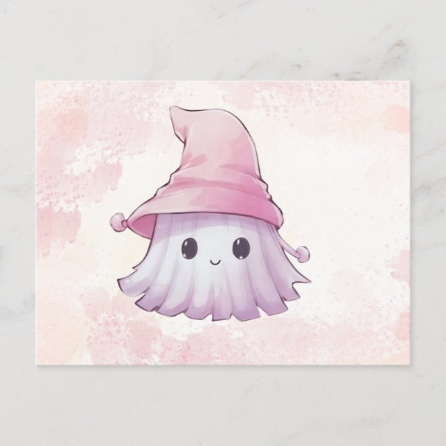 Toppen Cute Ghost  Watercolor Halloween Helg Vykort (Framsida)