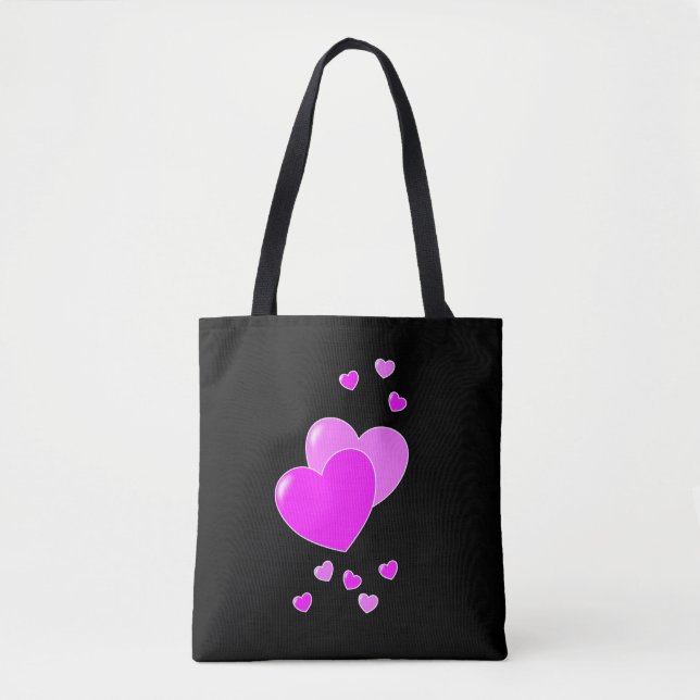 Toppen Cute Girly Black och Rosa Hearearearts Tygkasse (Framsida)