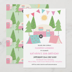 Toppen Cute Glamping/Camping Birthday Helg Inbjudningar