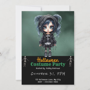 Toppen Cute Gothic Girl Black Halloween Inbjudningar