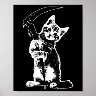 Toppen Cute Grim Reaper Cat Funny Grim Re Poster