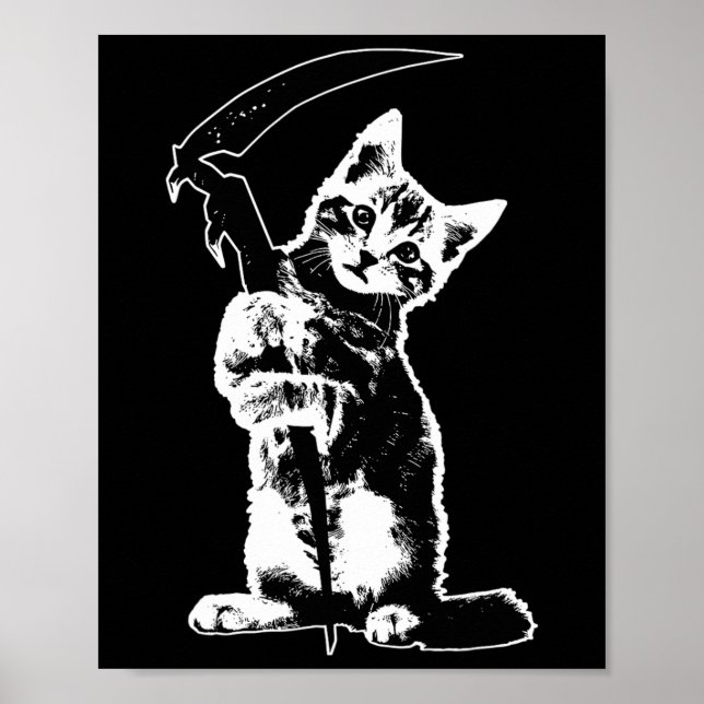 Toppen Cute Grim Reaper Cat Funny Grim Re Poster (Framsidan)