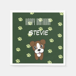 Toppen Cute Grönt Boxer Puppy Birthday Napkin Pappersservett