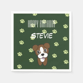 Toppen Cute Grönt Boxer Puppy Birthday Napkin Pappersservett