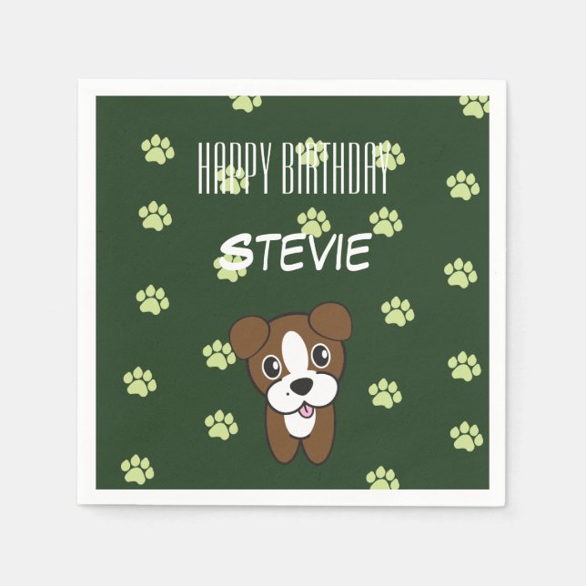 Toppen Cute Grönt Boxer Puppy Birthday Napkin Pappersservett (Framsidan)