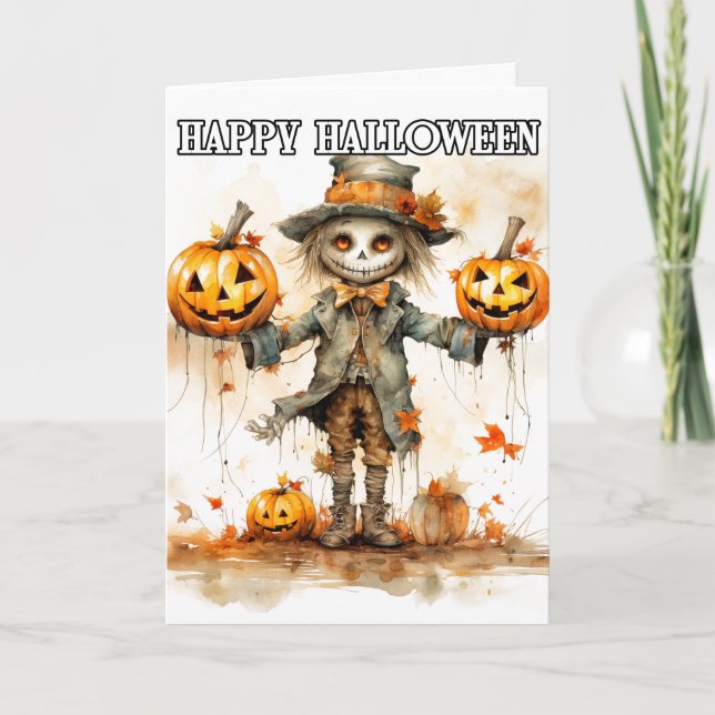 Toppen Cute Halloween Fågelskrämma Illustration Kort (Framsida)