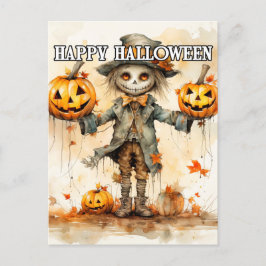 Toppen Cute Halloween Fågelskrämma Illustration Vykort
