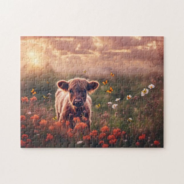 Toppen Cute HIghland Calf Cow-Roligt Pussel (Horisontell)