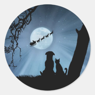 Toppen Cute Hund och Cat Helgdag jul Runt Klistermärke