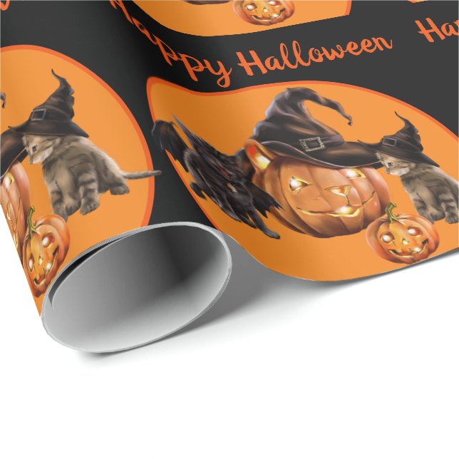 Toppen Cute Kattunge Fladdermus & Witch Halloween  Presentpapper (Rullad Hörn)