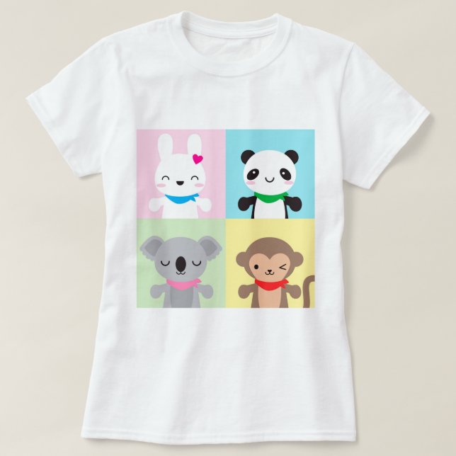 Toppen Cute Kawaii Animal Mascots T Shirt (Design framsida)