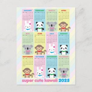 Toppen Cute Kawaii Animals 2025 Calendar Vykort