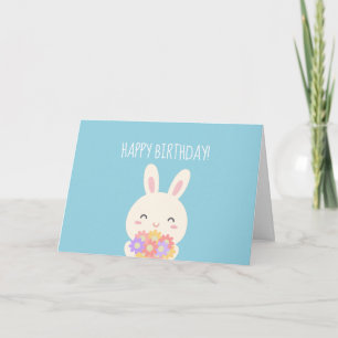 Toppen Cute Kawaii Bunny & Flowers Grattis på föde Kort