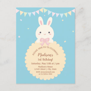 Toppen Cute Kawaii Rabbit Baby blue Barns födelsed Inbjudningar