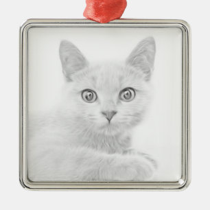 TOPPEN CUTE Kitten Cat Porträtt Julgransprydnad Metall